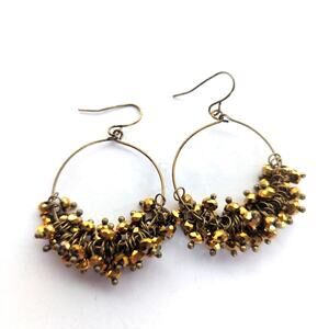 Vintage Bronze Gold Tone Beaded ChaCha Dangle Drop Boho Sparkle Hook Earrings